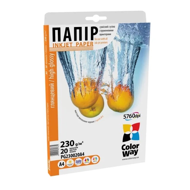 Фотопапір ColorWay глянцевий 230 г/м², A4, 20 арк. (PG230020A4)